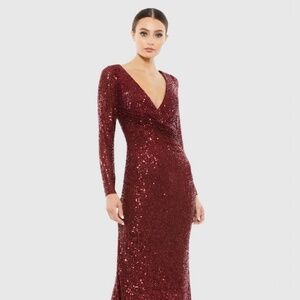 Mac Duggal Sequined Faux Wrap Column Gown